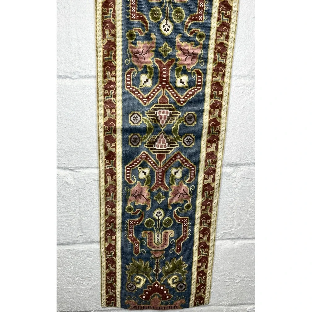 Hand Embroidered Floral Table Runner‎ Tapestry Eastern European Turkish Blue Red